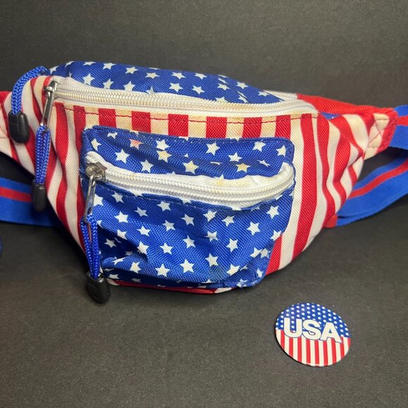 Tipsy Elves USA United States Stars & Stripes Freedom Fanny Pack & Button Pin - Picture 2 of 12